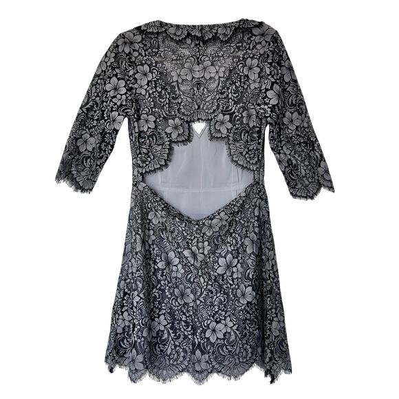 For Love and Lemons Theodora Black Lace Mini Dress Sz Large Floral Ruffle Party - Picture 3 of 16